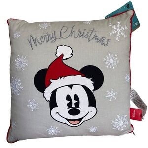 Disney Christmas Mickey Mouse Santa Gray White Holiday Decor Throw Pillow 17x17
